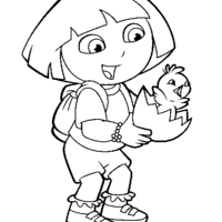Desenho de Dora com pintinho para colorir