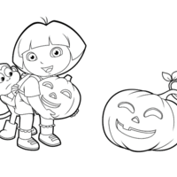 Desenho de Dora e abóboras do Halloween para colorir
