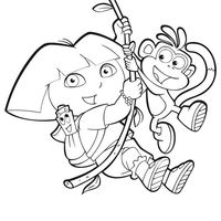 Desenho de Dora e Botas brincando com cipó para colorir