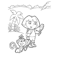 Desenho de Dora e Botas como detetives para colorir