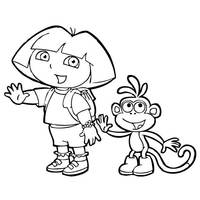 Desenho de Dora e Botas cumprimentando crianças para colorir