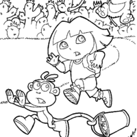 Desenho de Dora e Botas fugindo para colorir
