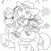 Desenho de Dora e Botas no cavalo para colorir