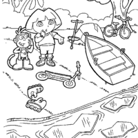 Desenho de Dora e Botas no lago para colorir