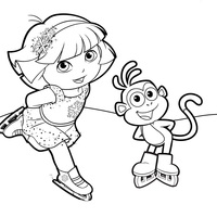 Desenho de Dora e Botas patinando no gelo para colorir