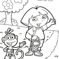 Desenho de Dora e Botas se despedindo para colorir