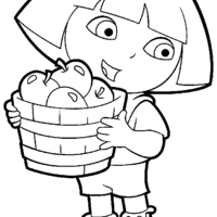 Desenho de Dora e cesto de frutas para colorir