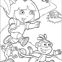 Desenho de Dora e macaco Botas apostando corrida para colorir