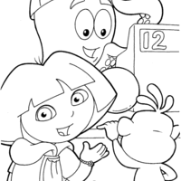 Desenho de Dora e macaco Botas no supermercado para colorir