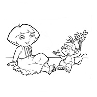 Desenho de Dora e macaco Botas brincando para colorir