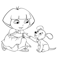 Desenho de Dora brincando com Puppy para colorir