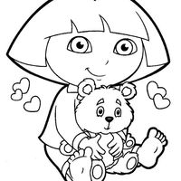Desenho de Dora e ursinho de pelúcia para colorir