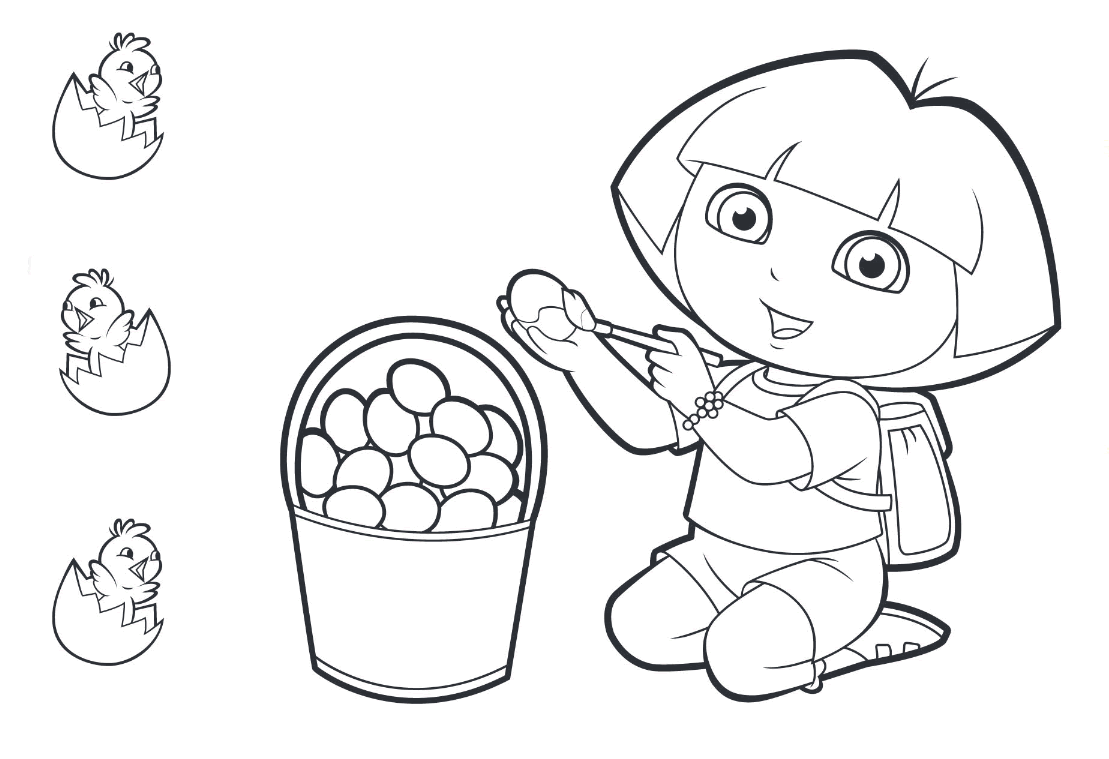 Dora montando cesta de ovos de pascoa