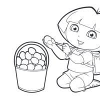 Desenho de Dora montando cesta de ovos de Páscoa para colorir