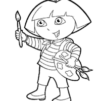 Desenho de Dora pintando para colorir