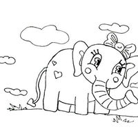 Desenho de Elefanta com lacinho na cabeça para colorir
