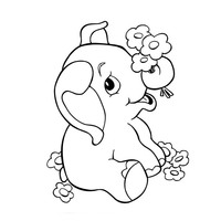 Desenho de Elefante e flores para colorir