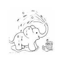 Desenho de Elefante jogando água com tromba para colorir