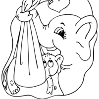 Desenho de Mamãe elefante carregando bebê para colorir