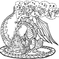 Desenho de Dragão e fogo para colorir