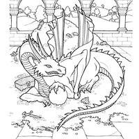 Desenho de Dragão no castelo para colorir