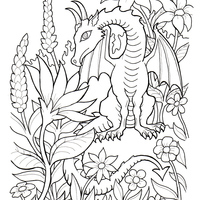 Desenho de Dragão na floresta para colorir