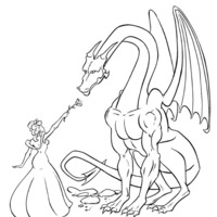 Desenho de Princesa e dragão para colorir
