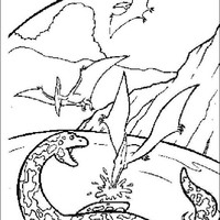 Desenho de Dinossauro na floresta para colorir