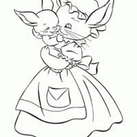 Desenho de Coelhinha e coelho bebê para colorir