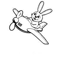 Desenho de Coelho voando no avião para colorir