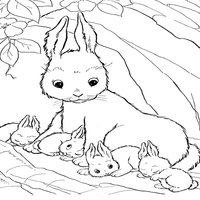 Desenho de Mamãe coelho e filhotinhos para colorir