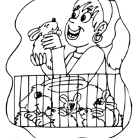 Desenho de Mulher comprando coelho para colorir