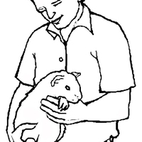 Desenho de Menino segurando coelhinho da índia para colorir