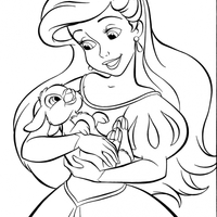 Desenho de Princesa Ariel cuidando de coelhinho para colorir