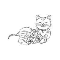 Desenho de Gato e filhotinho para colorir