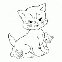 Desenho de Gata e seus gatinhos para colorir