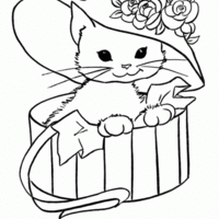 Desenho de Gata na caixa de presentes para colorir