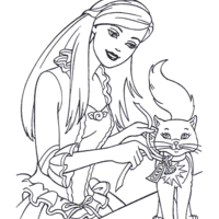 Desenho de Barbie e gato para colorir