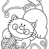 Desenho de Gatinho brincando com novelo de lã para colorir
