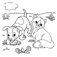 Desenho de Gatinho e cachorrinho para colorir