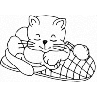 Desenho de Gato deitado sobre chinelo para colorir