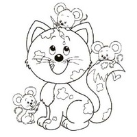 Desenho de Gato e amigos ratinhos para colorir