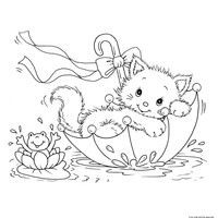 Desenho de Gato deitado no guarda-chuva para colorir