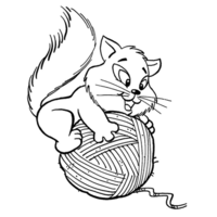 Desenho de Gato no novelo de lã para colorir