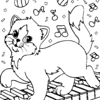 Desenho de Gato tocando piano para colorir