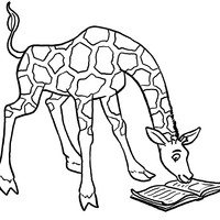 Desenho de Girafa lendo um livro para colorir