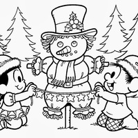 Desenho de Chico Bento e Rosinha fazendo boneco de neve para colorir
