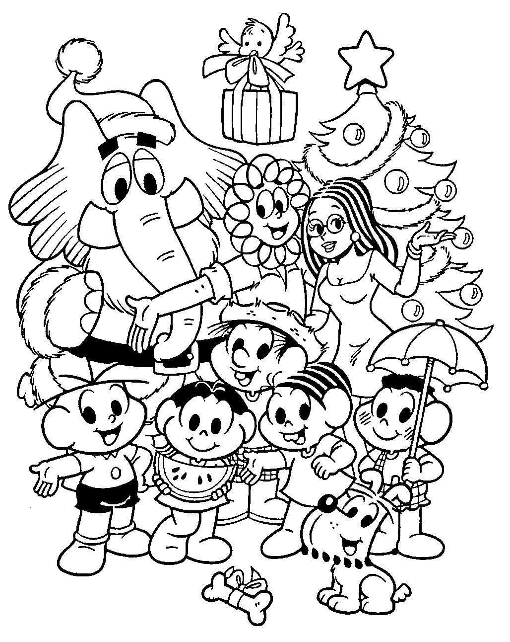 Desenho Feliz Natal Turma da Mônica - Desenho para Colorir