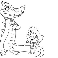 Desenho de Menina e jacaré para colorir