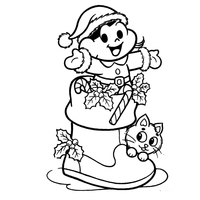 Desenho de Magali na meia de Natal para colorir